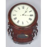 Victorian mahogany cased drop dial wall clock the eight day twin fusee movement striking on a