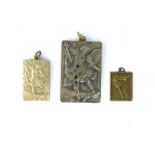 Three Romanian ''Iron Guard'' white metal rectangular medallions, two depicting St Michael