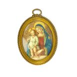 20th century continental school, oval miniature Madonna and child, watercolour heightened with gilt,