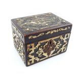 Anglo-Indian tea caddy, strap work decoration and ivorine details, 11cm h 15cm w