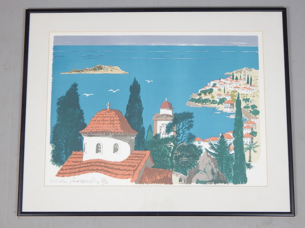 Paul Hogarth, R.A., British (1917-2001), 'Skiathos', Greek island landscape, limited edition