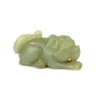 Chinese celadon green jade carving study of a temple lion, 6.8cm L