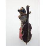 Austrian style cold painted bronze, modelled in the form of a pug dog playing a double bass, 6cm h