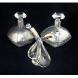 Pair of mid 20th century French silver mounted glass bottles and stoppers together with a white