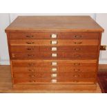 Early 20th century oak two part architects chest,