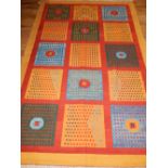 Richard Morant kelim rug, decorated with polychrome square design, fringed,