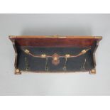 Early 20th century hall shelf, polychrome painted and fitted with four brass two prong hooks,