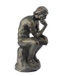 Early 20th century bronze figurine by A Santini after the Thinker by Rodin, signed to reverse,