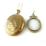 19th C locket on chain and a pearl decorated gold frame pendant.