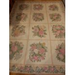 Aubusson style rug, twelve floral panels on ivory ground,