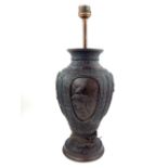Japanese bronze vase now as a lampbase the baluster body cast with panels of birds among branches