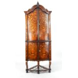 18th century Dutch marquetry inlaid walnut bow front standing corner cabinet,