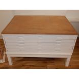 Mid 20th century architects chest top section fitted five drawers on associated stand 122 cm W