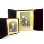 Late Victorian monochrome portrait photograph of seated elderly gentleman in a studio, framed,