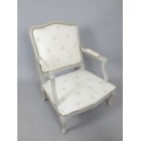 Louis XVI design grey painted fauteuil on cabriole legs (lacks seat cushion)