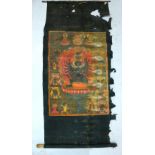 South East Asian Tangka, decorated with deities on black fabric