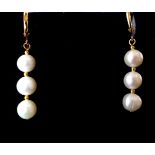 Pair of 14ct yellow gold, baroque pearl drop ear pendants