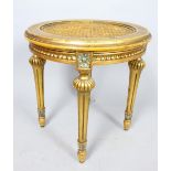 Louis XV design giltwood stool with circular cane seat on fluted legs