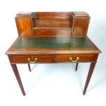 Edwardian hall desk, inlaid mahogany, two cupboards flanking a lift lid concealing a stationery