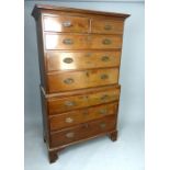 George III mahogany chest on chest, the upper section with a moulded cornice above an arrangement of