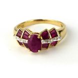 Art Deco style 8ct yellow gold ruby and diamond ring