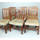 Set of six 19th C dining chairs, Sheraton parlour style, mahogany, five arch back with floral