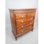 Indonesian hardwood five drawer chest with concealed frieze drawer 116 cm H