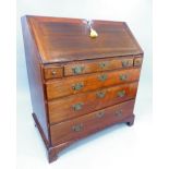 19th C mahogany fall front bureau, fitted interior of Gillows style cut corner drawers, open racks