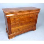 Louis XVI style cherry wood chest of drawers, the cleated top above a frieze drawer and further