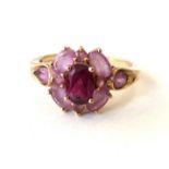 9ct yellow gold ruby and pink sapphire cluster ring