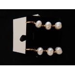 Pair of 14ct yellow gold, baroque pearl drop ear pendants