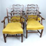 Set of four 19th C dining chairs, pierced wave four rung ladderback of 1760 design, rosette carving,