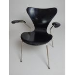 Danish 1960s armchair, Arne Jacobsen design for Fritz Hansen, series 7 armchair, steel and