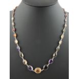 Silver multi gem set necklace set graduated cabouchon stones