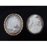 Two large cameo brooches, portrait studies of women, 4.6cm l.