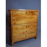 Mid 20th C Biedermeier style secretaire abbatant, satin beech fall front revealing fifteen drawers,