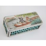 Chinese ceramic paper weight decoration of father & son fishing from a boat,