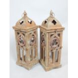 Pair of aged metal gothic style lanterns, 55 cm H.
