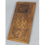 Carved walnut backgammon board, bearing Game of Thrones symbols, 58cm w.