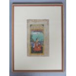 Hand painted Indian illustration of a kneeling man, approx. 17 x 9cm.