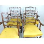 Set of four 19th C dining chairs, pierced wave four rung ladderback of 1760 design, rosette carving,