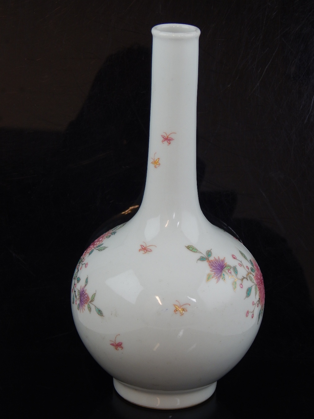 Chinese stem vase all over new blossom and chrysanthemum enamel decoration, blue ink stamp to base, - Image 2 of 3
