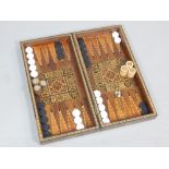 Persian backgammon / draughts / chess box, Damascan micro-mosaic decoration, 50cm l.