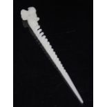 Chinese white jade hairpin, dragon finial triple open twist stem, 23cm l.