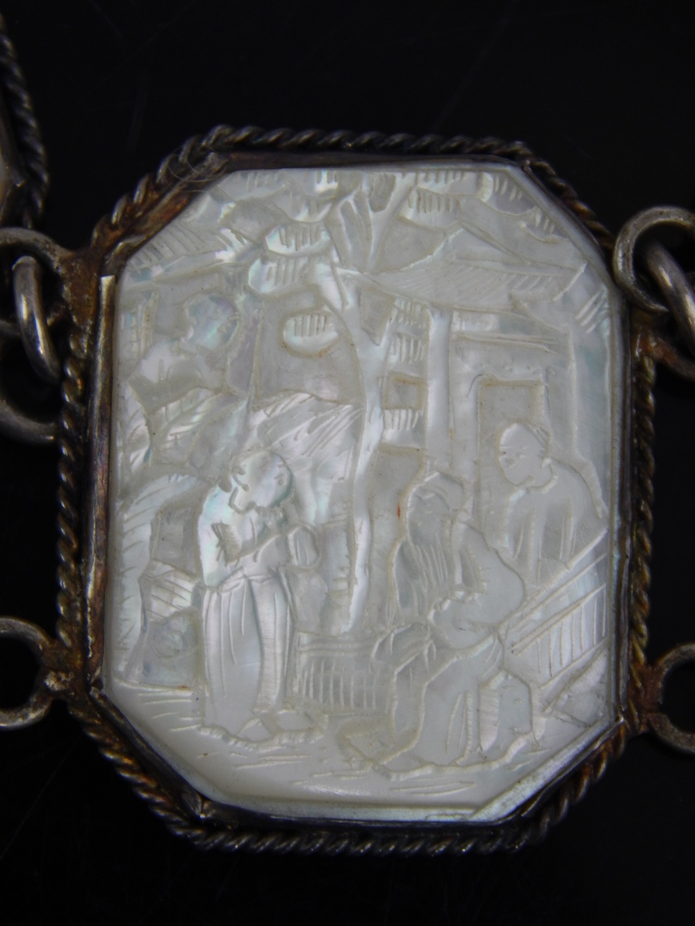 Chinese white metal and mother-of-pearl belt, - Image 3 of 5