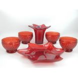 Villeroy & Bosch cranberry glass vase, 14cm h, together with a dish and four finger bowls.
