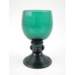 19th century German green glass Roemer (Rummer) with knopped stem.