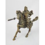 Chinese cast bronze figure of a warrior on horseback, 19cm h.