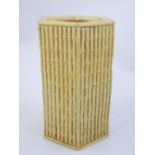 Chinese ochre glaze ceramic brush pot hexagonal, faux bamboo construction, impress stamp to base.