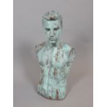 Contemporary male torso, copper and verdigris finish effect, 79cm h.